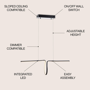 Ali 34.5" Dimmable Adjustable Integrated LED Metal Linear Pendant - JONATHAN Y